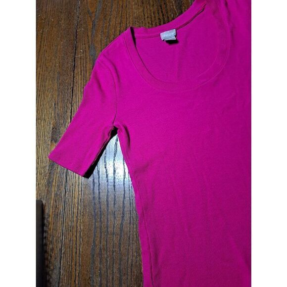 XS Chicos 00 Bright Pink Short Sleeve Scoop Neck Ribbed Pullover Shirt Top - Picture 3 of 5